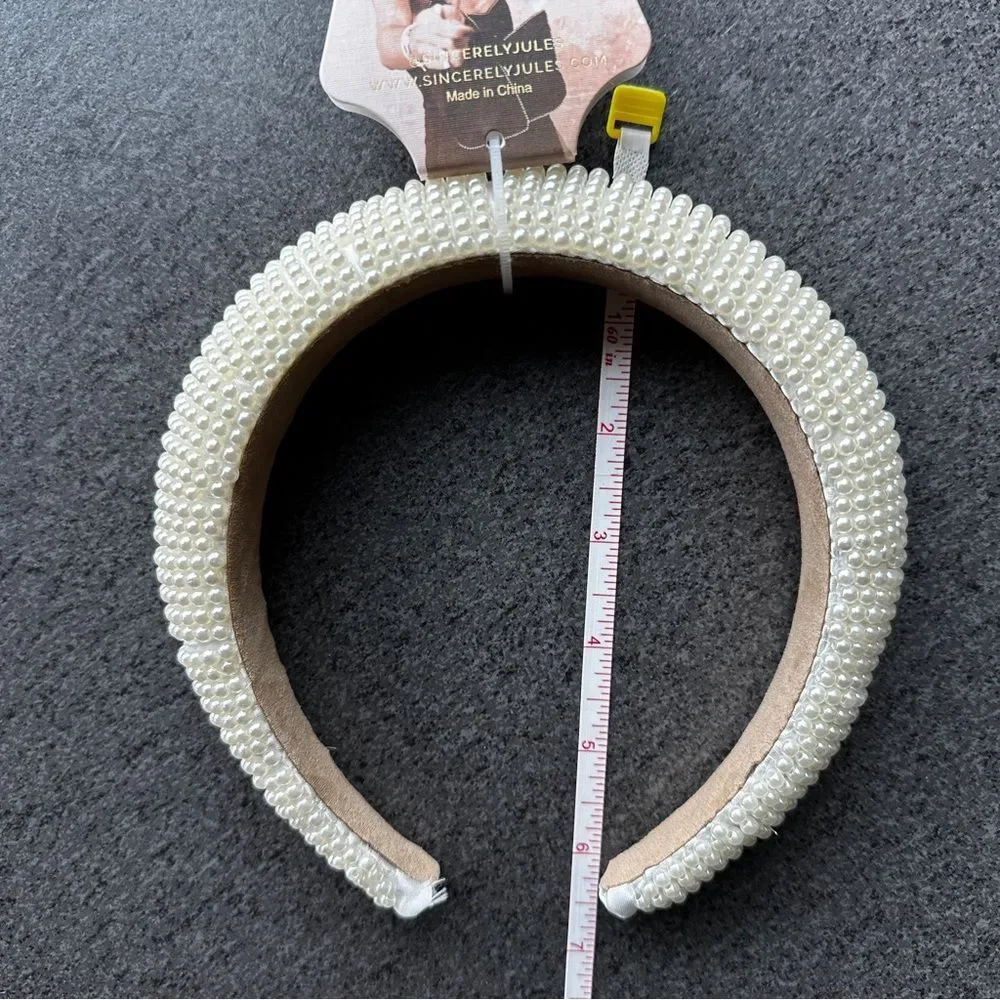 NWT Sincerely Jules Cream Off-White Faux Pearl Puffed Chunky Headband